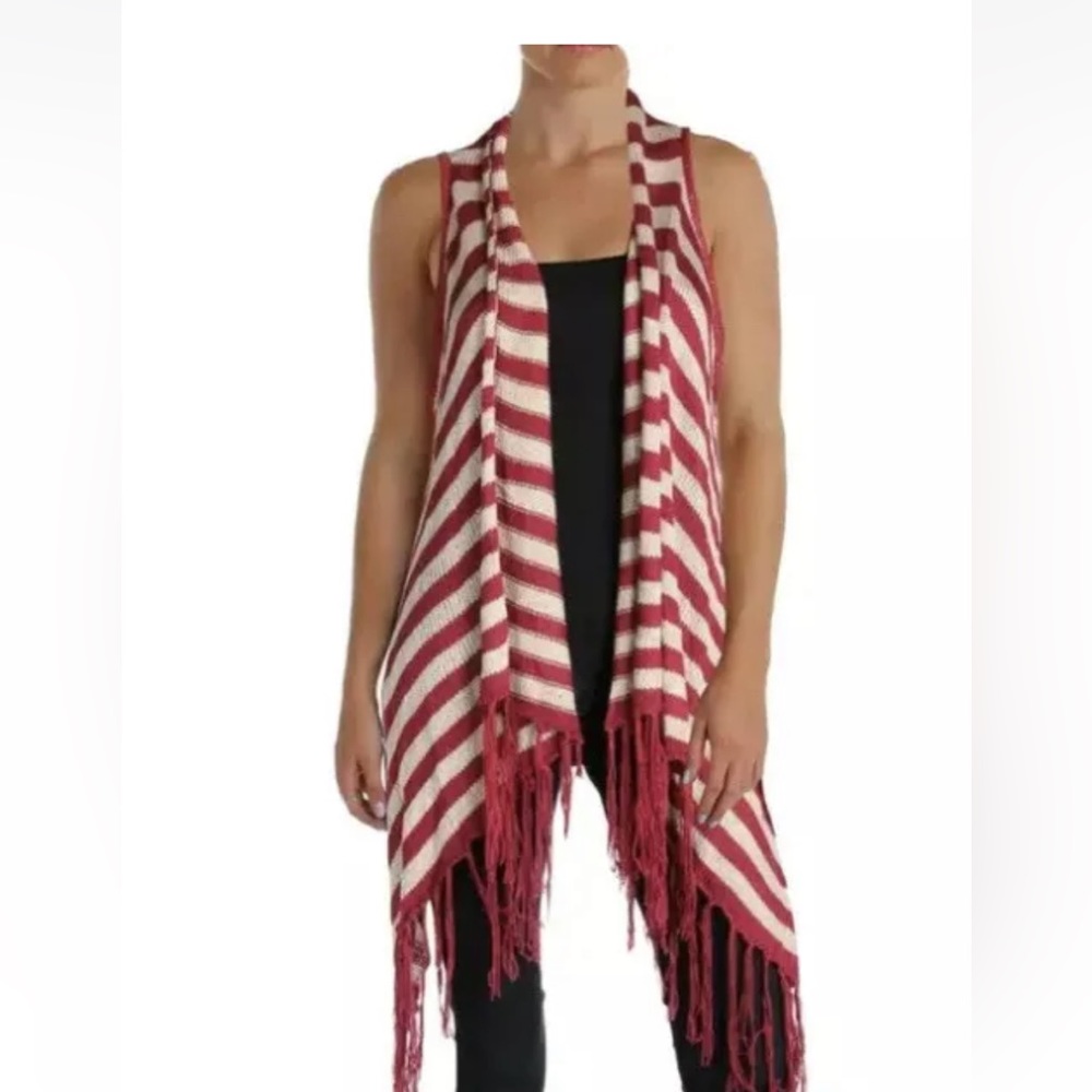 2/$15 Red and white fringe vest size s/m